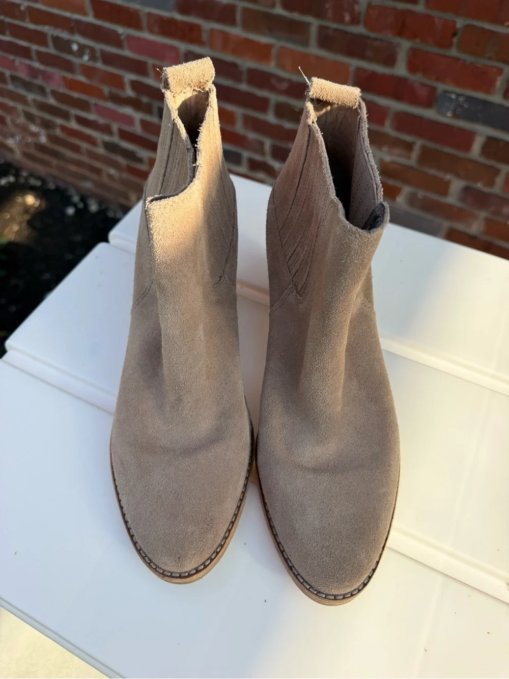 Dolce Vita Taupe Suede Ankle Booties with Block Heel